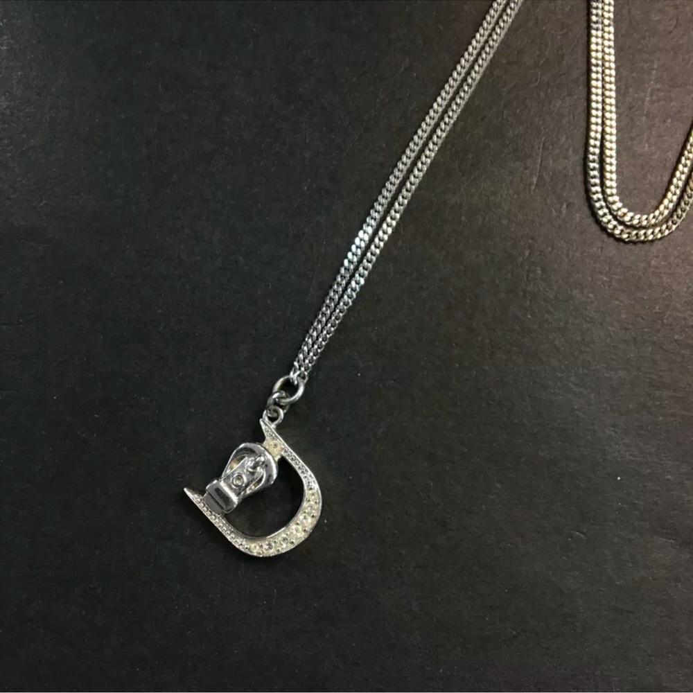 Christian Dior D Logo with Crystals Silver Tone Pendant Necklace - Picture 2 of 7